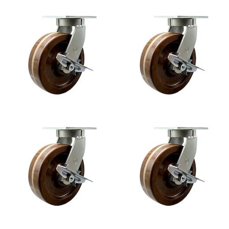 Service Caster 10'' Heavy Duty High Temp Phenolic Caster Set 4 Brakes 2 Swivel Locks, 4PK CRAN-KP92S1030-PHRHT-SLB-BSL2-SLB2